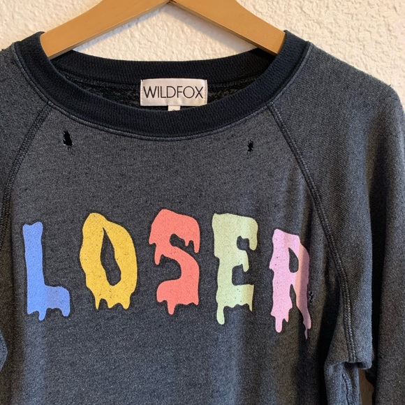RARE Wildfox Loser Paint Drip Distressed Rainbow Graphic Sweatshirt Women’s S - Picture 2 of 6